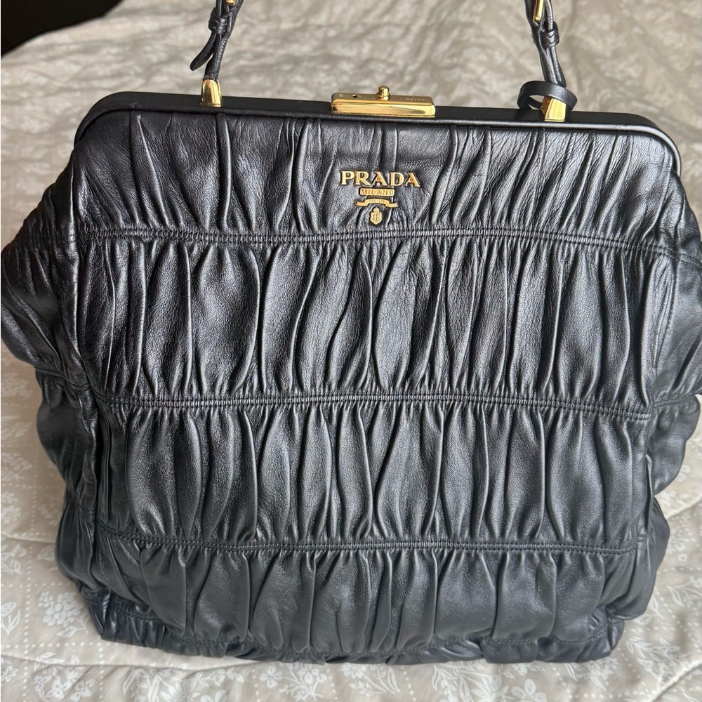 Prada Black Ruched Leather Shoulder Bag